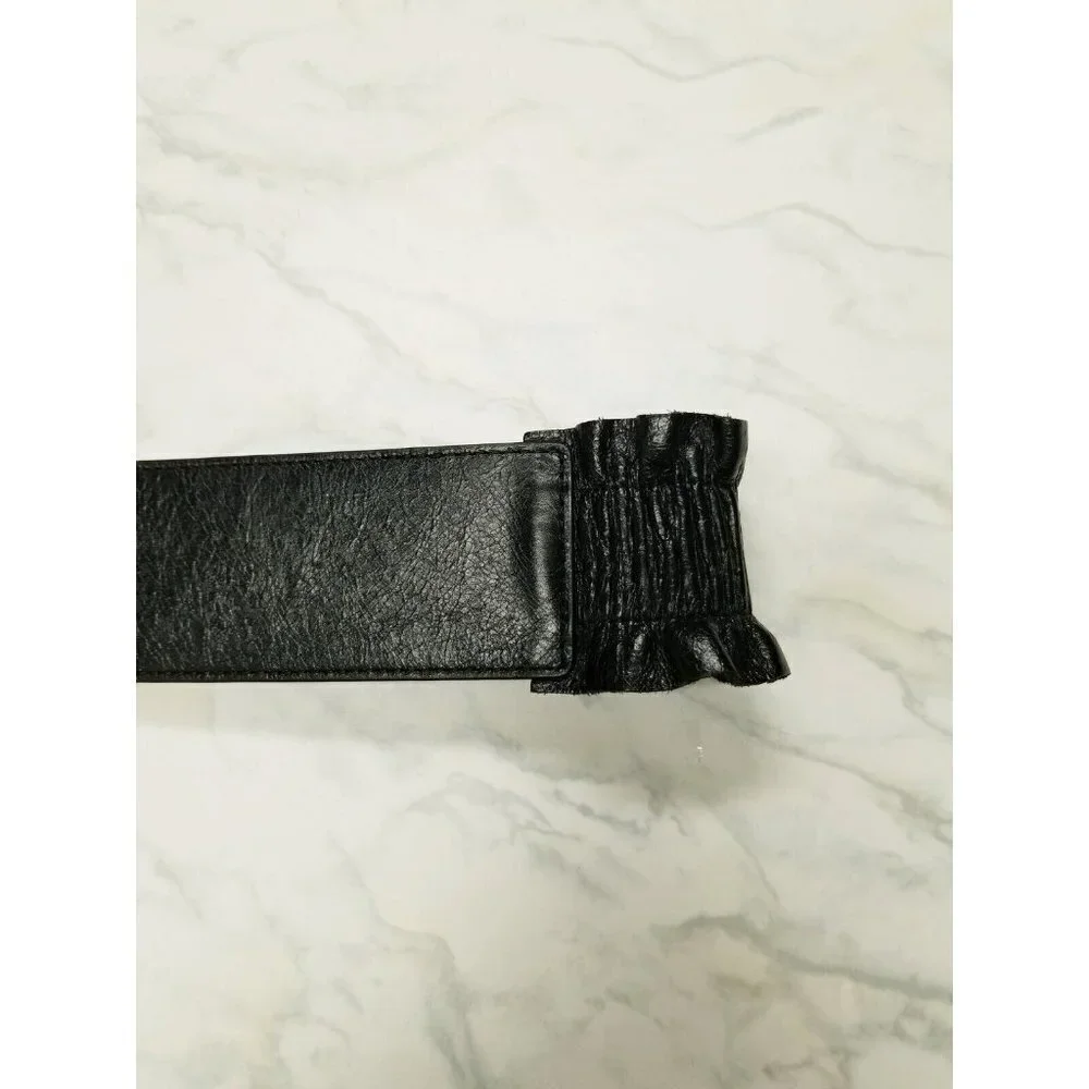 Hobo International  Black Leather Belt‎ ruffles size Medium - Picture 7 of 16